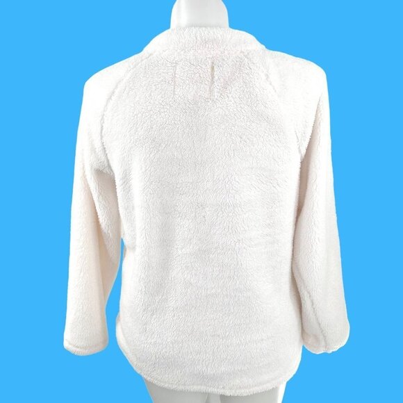 WHITE CUDDL DUDS FUZZY SNUGGLY PLUSH V-NECK PULLOVER TOP - PL - Picture 3 of 4